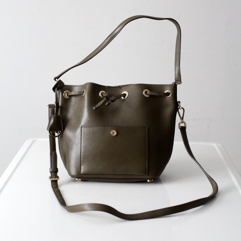 Michael Kors Greenwich Small Saffiano Leather Bucket Bag Olive Crossbody
